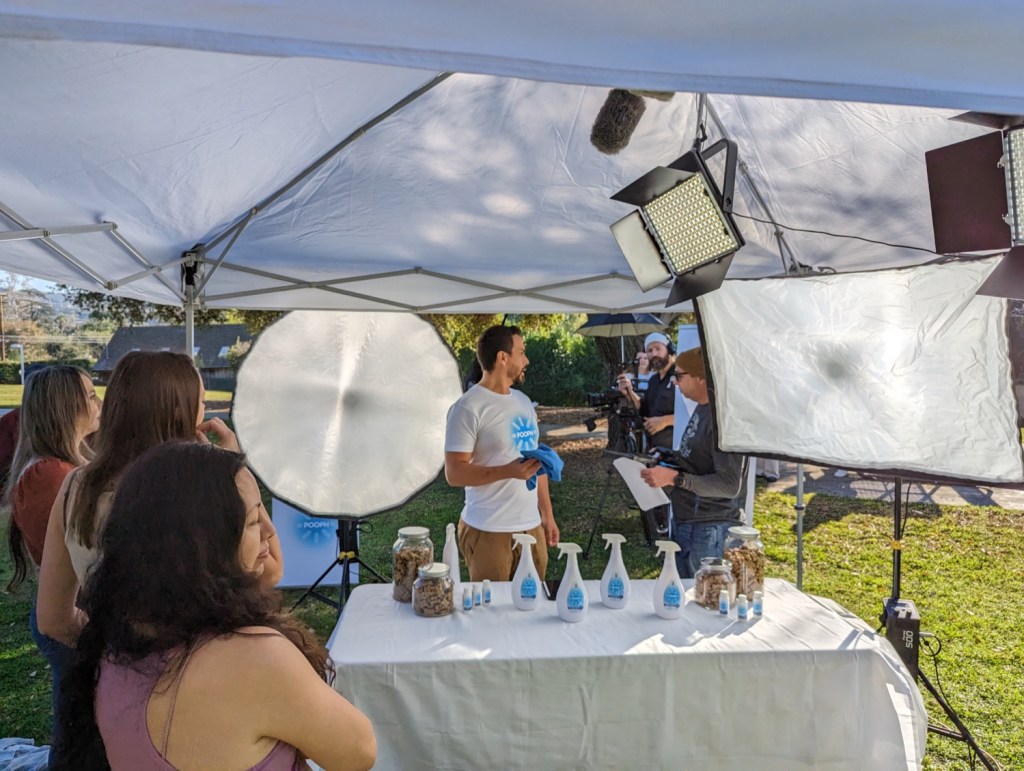 Outdoor location shoot under a canopy